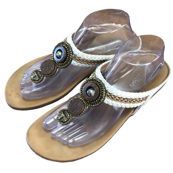 Hurlun Rote White Thong Sandals Size 8 Plaited with Bronze Tone Detail EUR 41 - Picture 1 of 8